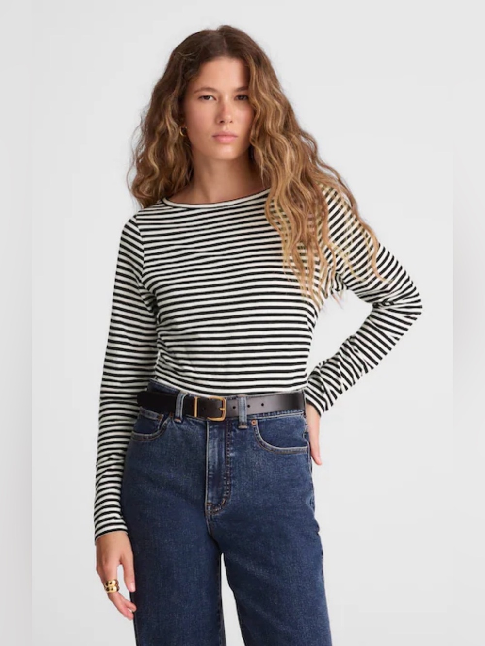NWT MADEWELL Ruched Crewneck Long Sleeve Tee in Soft Slub size women’s small - Picture 2 of 8